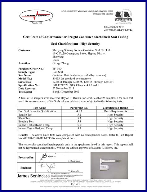 seal testing report